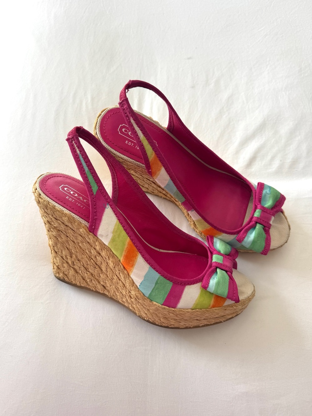 Coach Rare Watercolor Stripe Wedge Heels